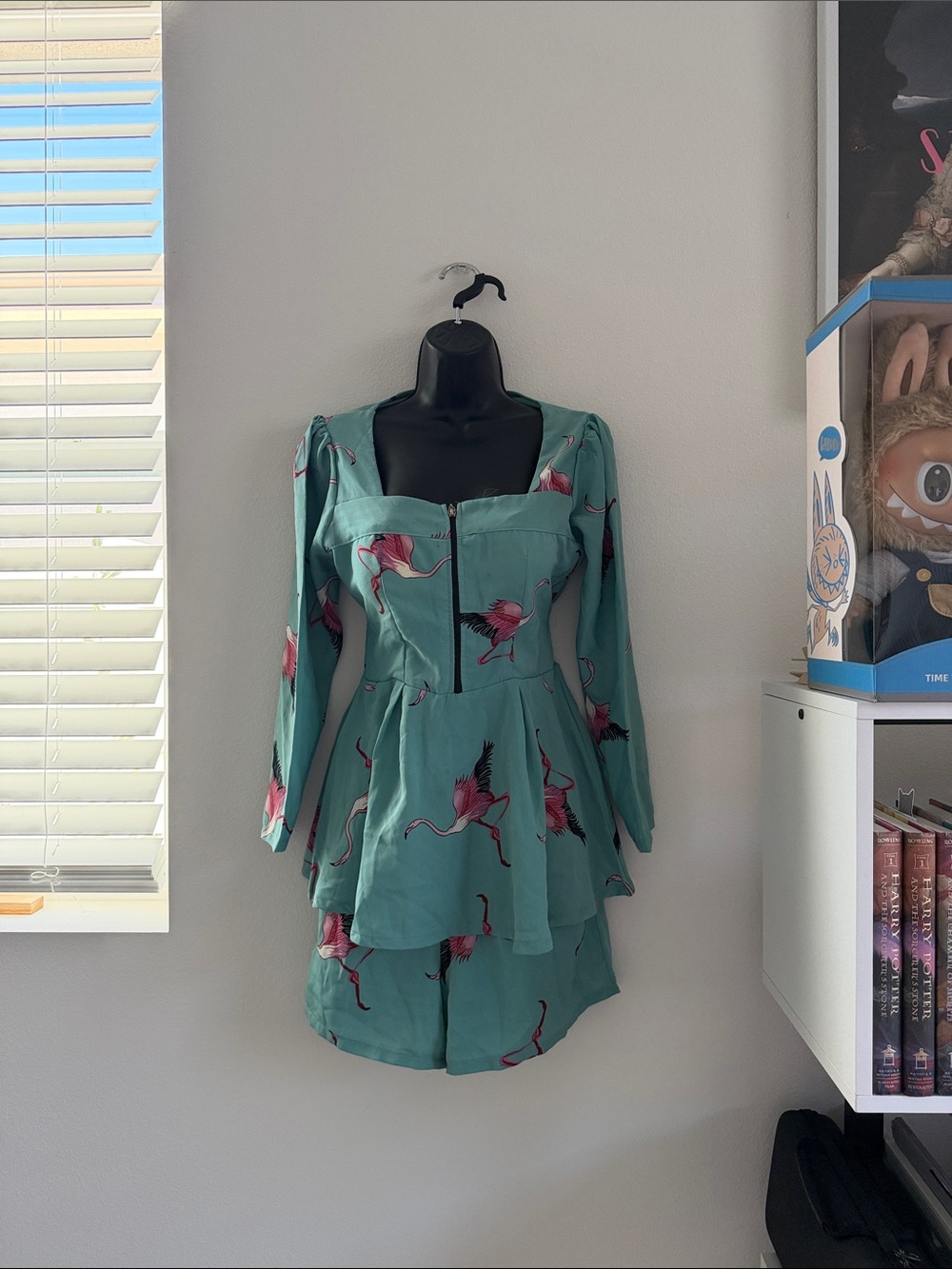 Aqua Strapless Flamingo Print Top and Shorts set